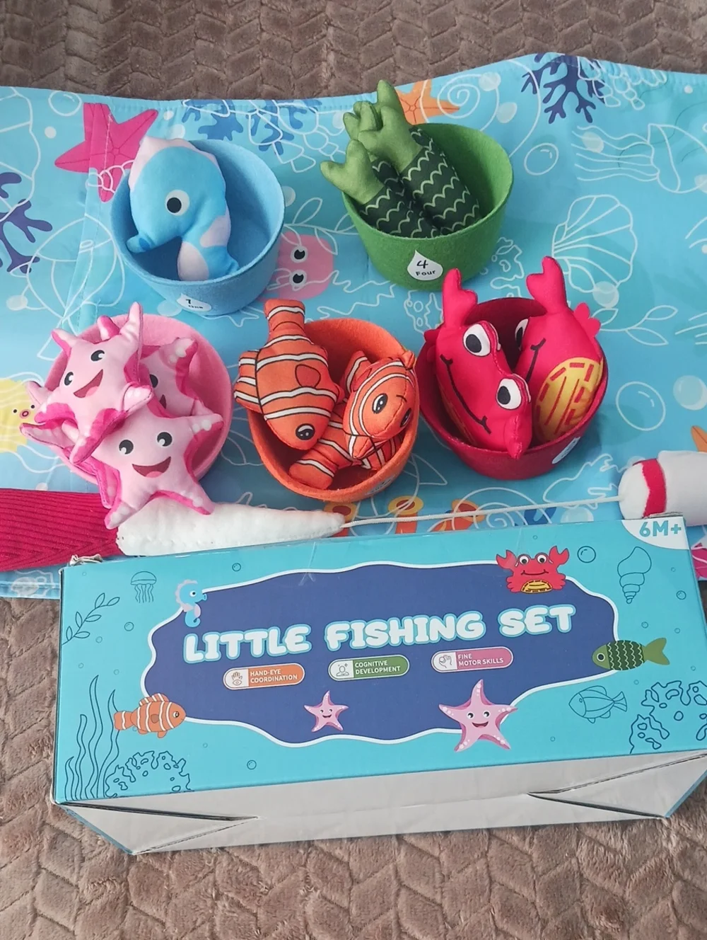 - Little Fishing Set Colorful Plush Sea Creatures Fishing Set